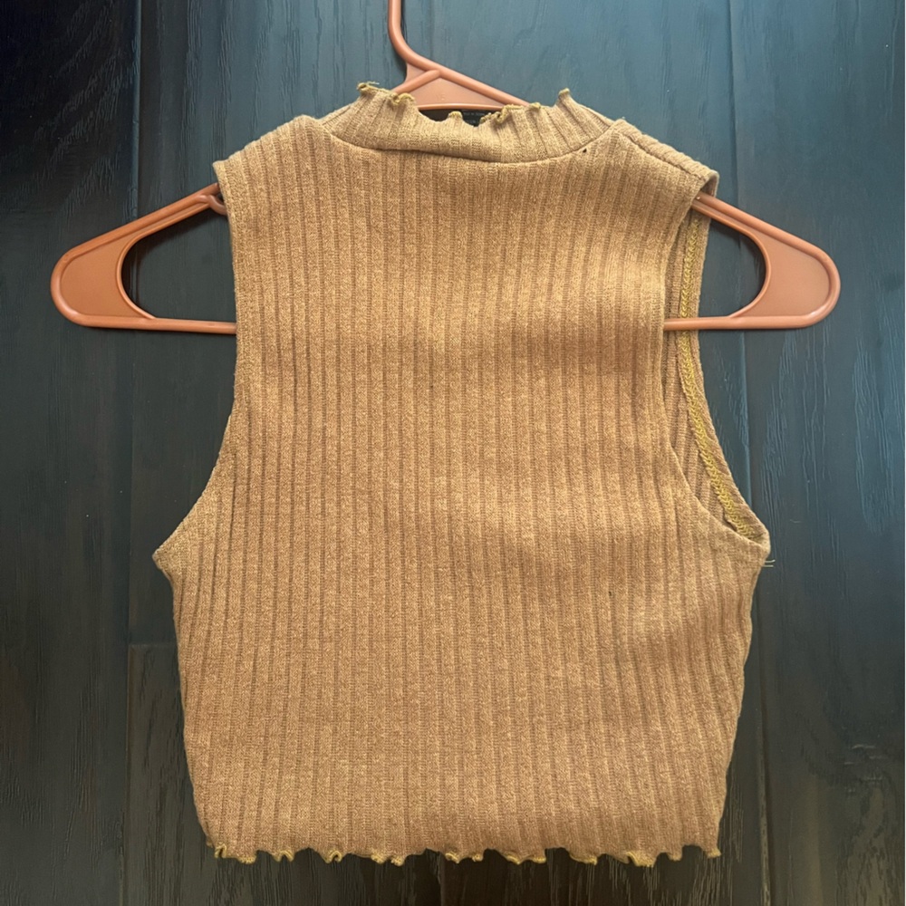 Publik Mock Neck Orange Lettuce Trim Crop Top